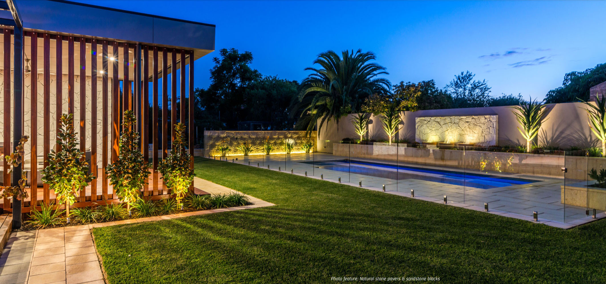 Maison Design - Australia, beautiful backyard night scene featuring a wide range of products supplied by Maison Design